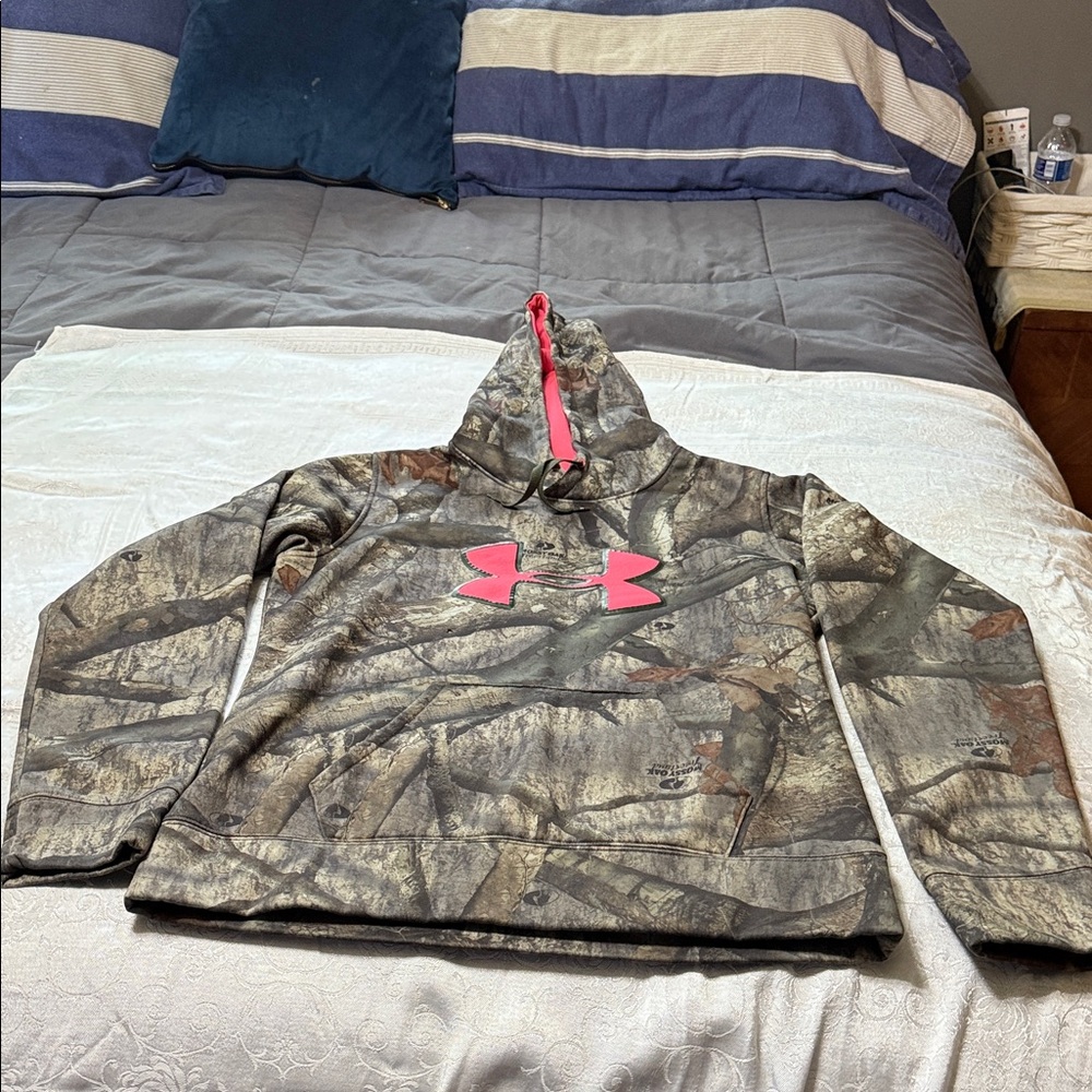 Under Armour Kids Hoodie with Pink Logo and Camo Design